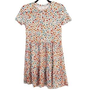 Zara Orange Floral Tiered Short Sleeve Dress
